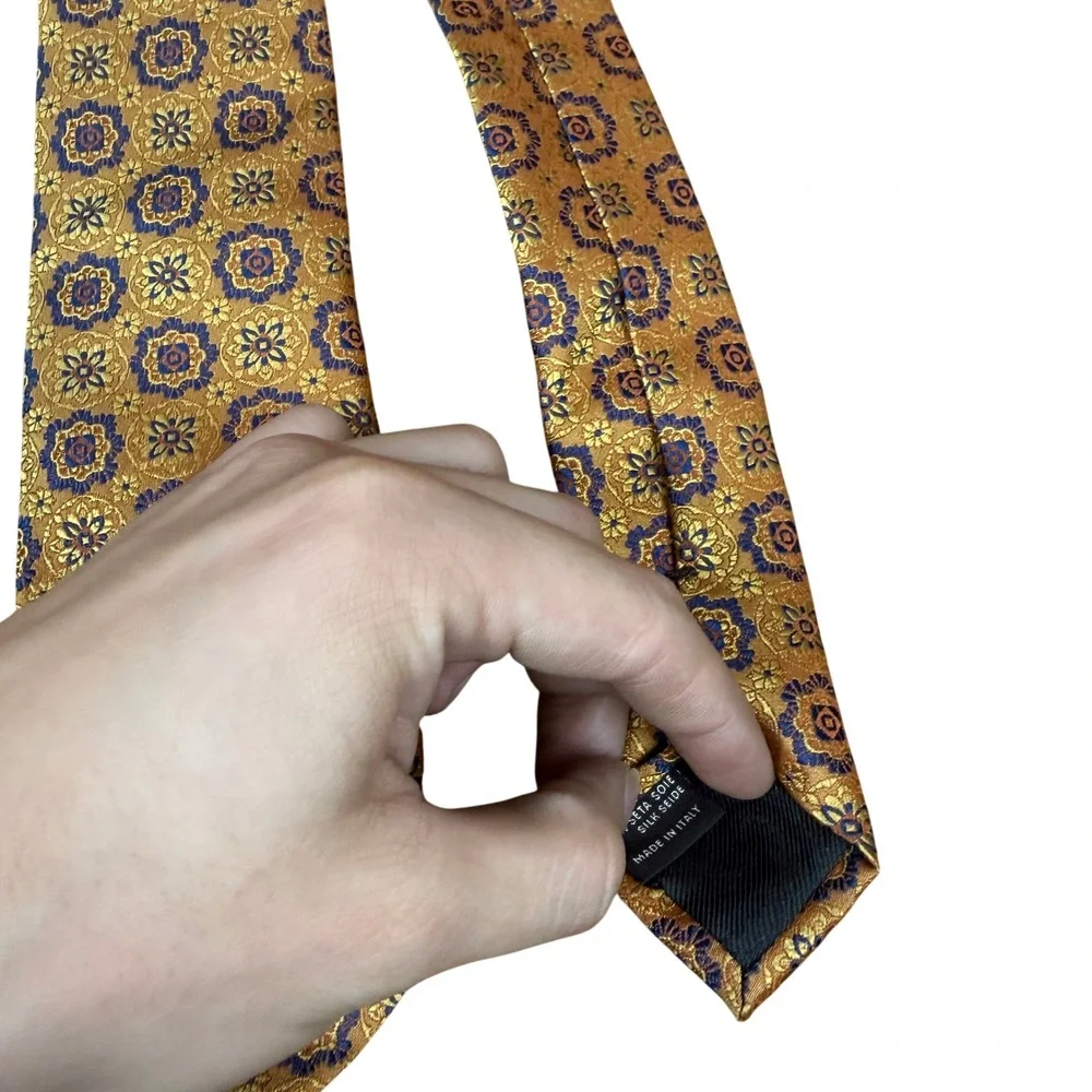 Canali Tie Mens OS Gold Geometric Floral Medallion Silk Made in Italy Luxury
